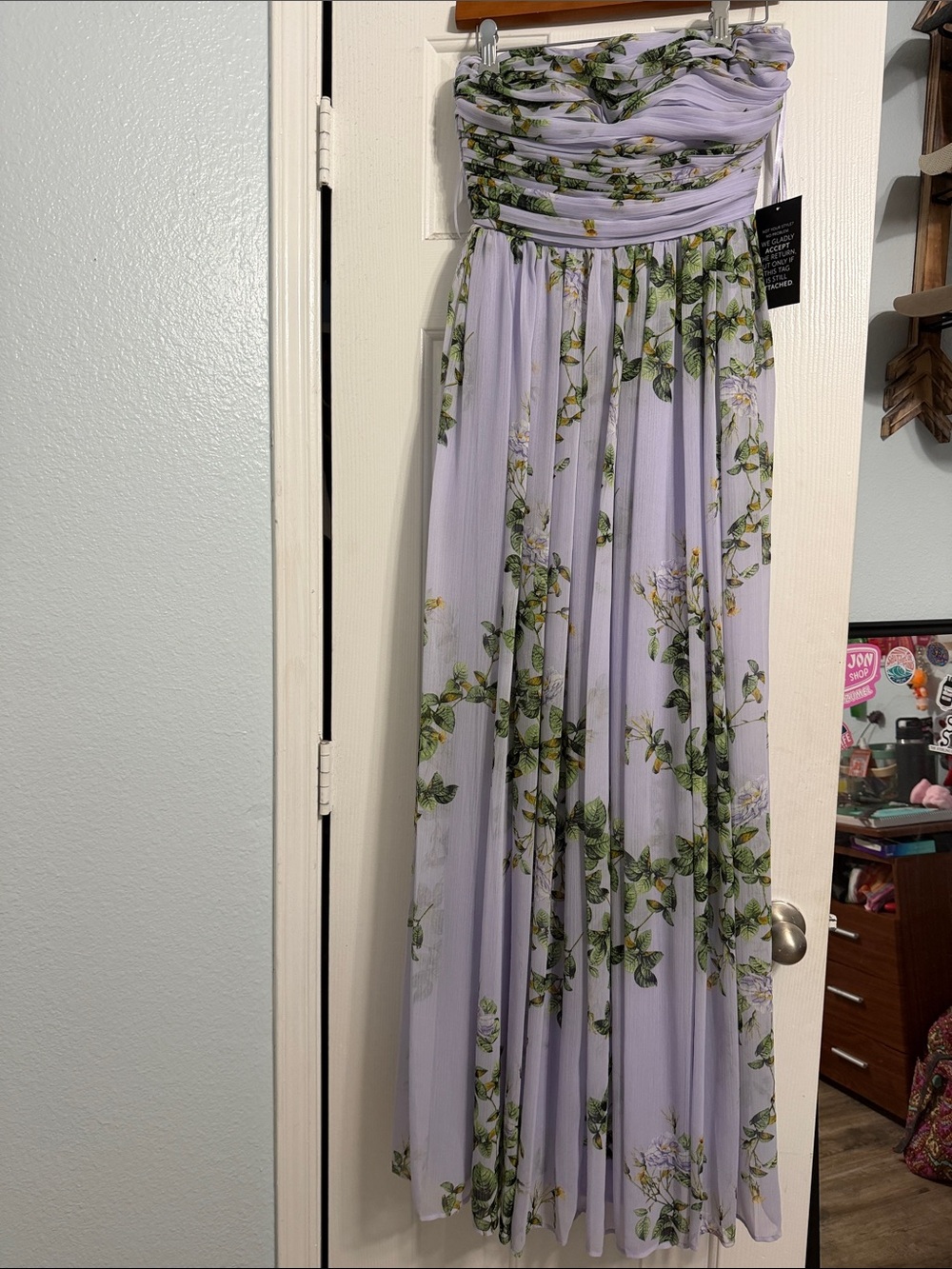 White House black market strapless chiffon maxi dress